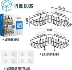 Strex Doucherek Hoekvorm - 2 Stuks - Bevestigen Zonder Boren Of Schroeven 20 Strex Doucherek Hoekvorm - 2 Stuks - Bevestigen Zonder Boren Of Schroeven -Merkloos Shop 1200x1179 5