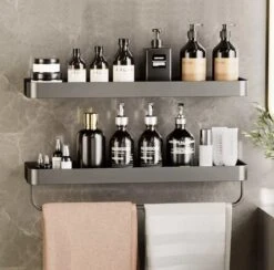 Merkloos Doucherek Zonder Boren 2x 30 Cm – Doucherek – Doucherek Hangend – Badkamerrek – Zonder Boren – IP68 Waterdicht – 4KG Draagkracht – Zwart RVS -Merkloos Shop 1200x1187 5