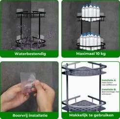Zelfklevend Doucherek 2 Laags +Douche Bal - RVS - Mat Zwart -Merkloos Shop 1200x1190 4