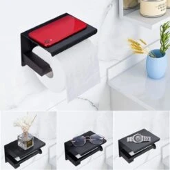 Toiletrolhouder - Wc Rol Houder Met Plankje - Inclusief Haakje - RVS - Waterbestendig - Zwart - Rheme -Merkloos Shop 1200x1195 1