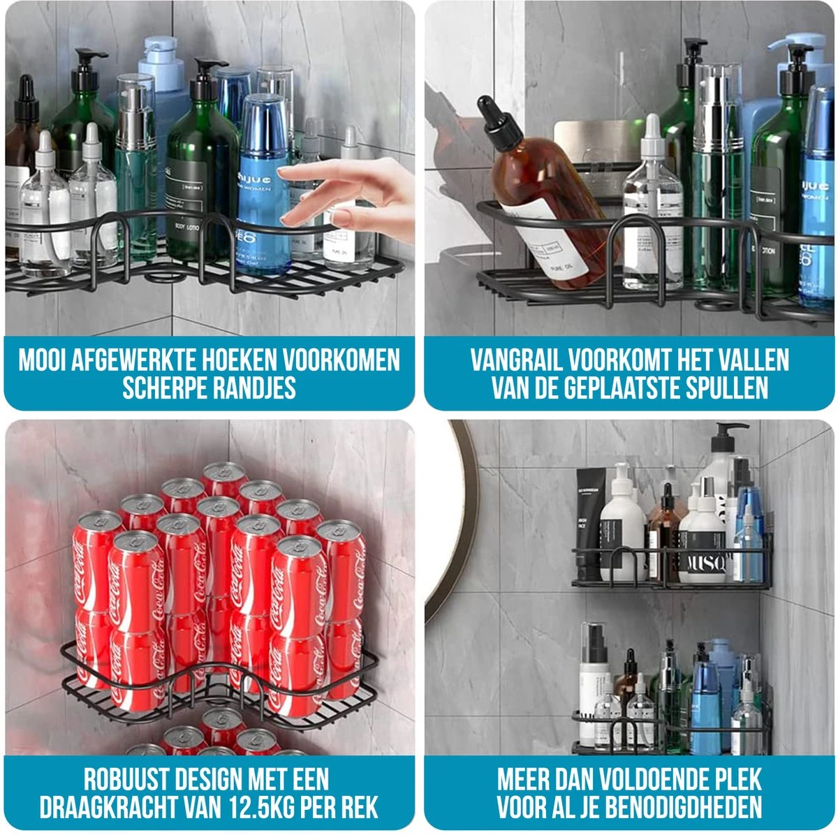 Avalo Doucherek Hoekvorm - 2 Stuks - Bevestigen Zonder Boren Of Schroeven - Bevestigen Middels Plakstrip 9 Avalo Doucherek Hoekvorm - 2 Stuks - Bevestigen Zonder Boren Of Schroeven - Bevestigen Middels Plakstrip - Afbeelding 7