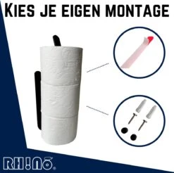 Reserverolhouder | Rh!no | WC-rolhouder | Zwart | Ophangen Zonder Boren Mogelijk| Toiletrolhouder | Plakstrip | 3 Rollen | Rh!no -Merkloos Shop 1200x1197 8