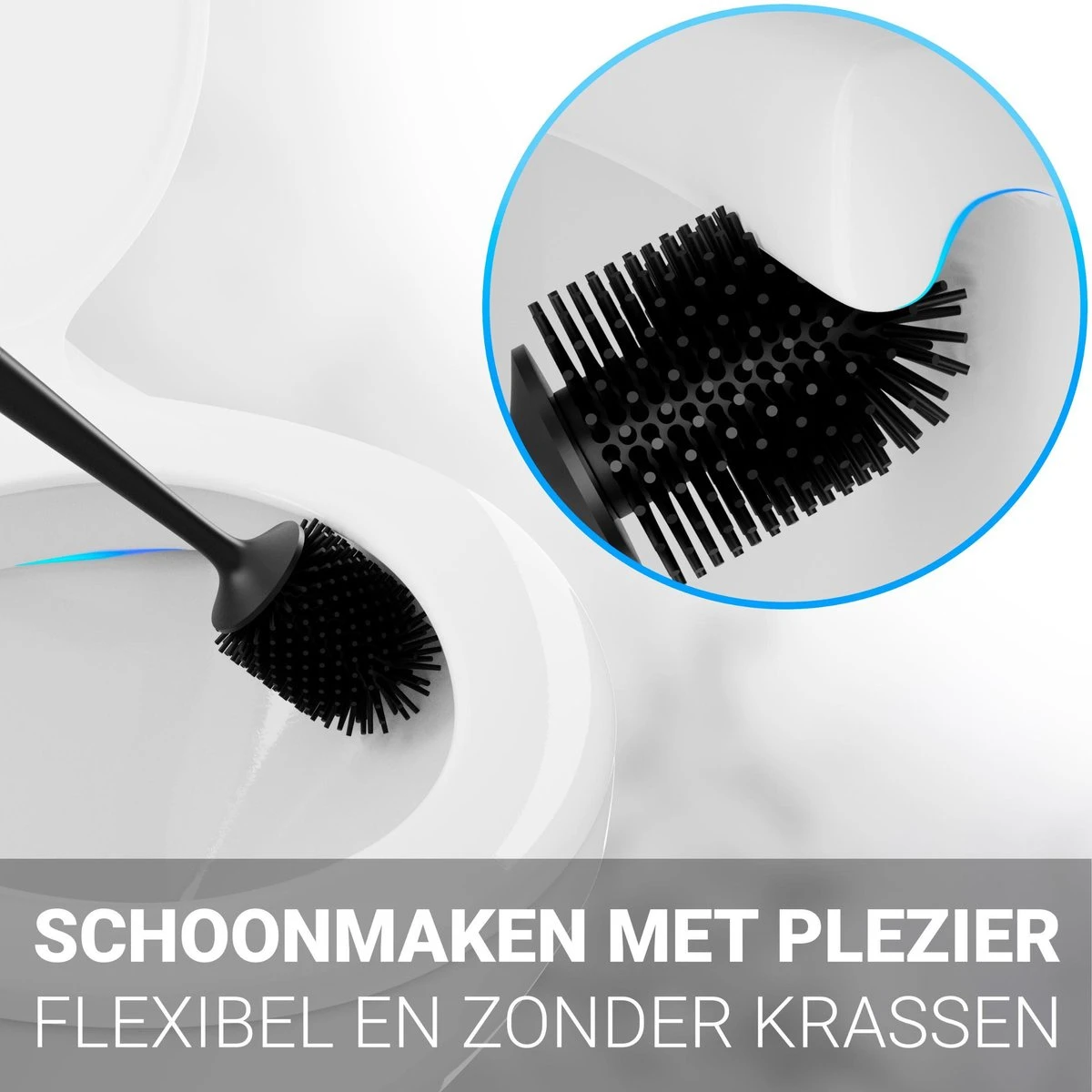 Toiletborstel Met Houder - WC Borstel - Vrijstaand - Siliconen - Zwart 6 Toiletborstel Met Houder - WC Borstel - Vrijstaand - Siliconen - Zwart - Afbeelding 4