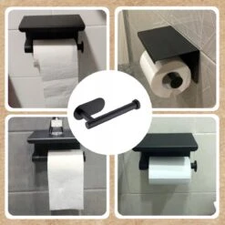 Toiletrolhouder - Wc Rol Houder Met Plankje - Inclusief Haakje - RVS - Waterbestendig - Zwart - Rheme -Merkloos Shop 1200x1200 111