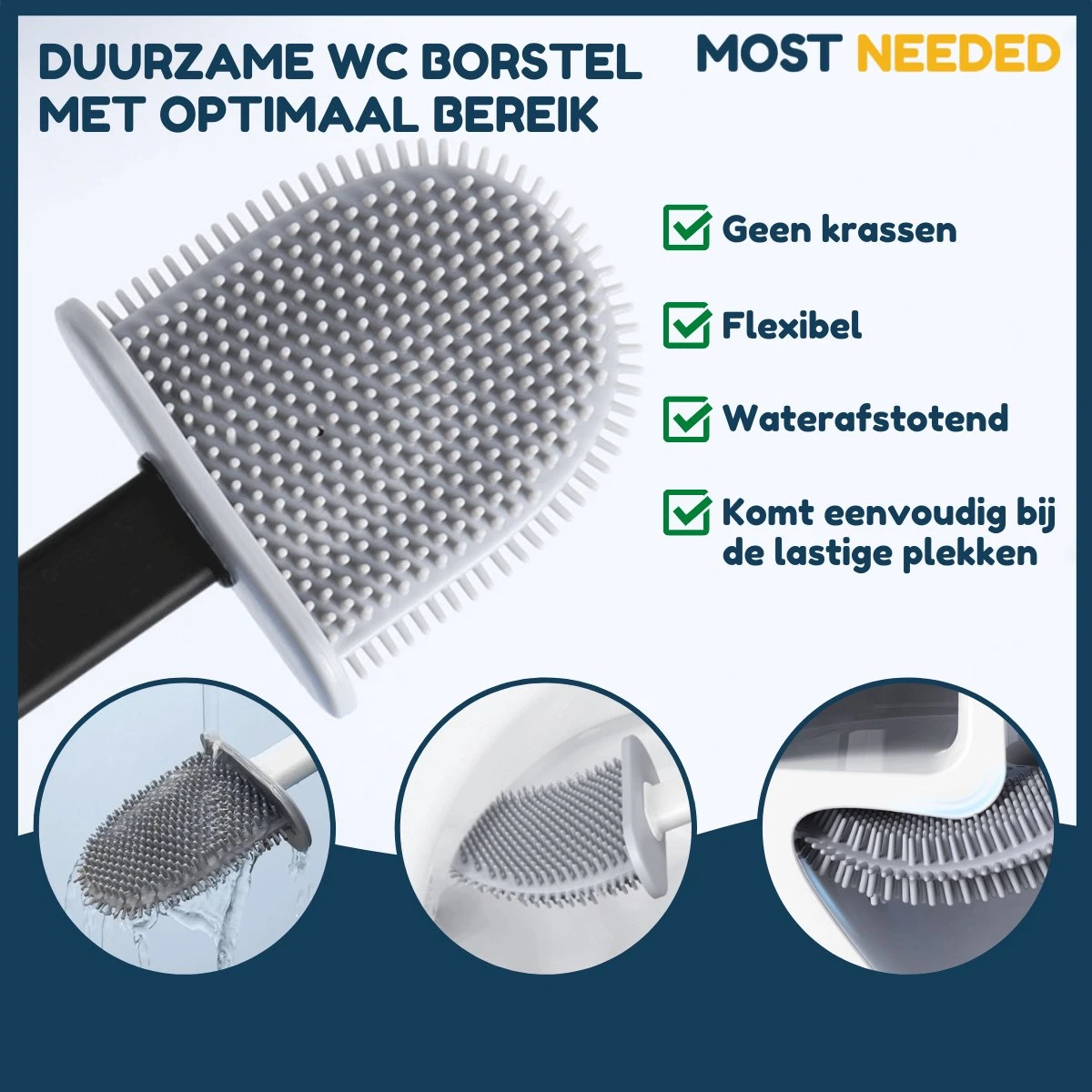 Merkloos Most Needed WC Borstel Met Houder - Siliconen Borstel - Duurzaam - Vrijstaand Of Hangend - Zwart 5 Merkloos Most Needed WC Borstel Met Houder - Siliconen Borstel - Duurzaam - Vrijstaand Of Hangend - Zwart - Afbeelding 3
