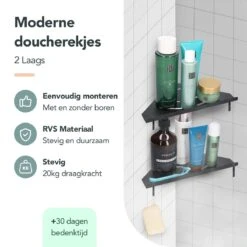 Doucherek - Doucherek Zonder Boren - Doucherekjes - Doucherek Hangend - Doucherekje - Doucherekje Zonder Boren - Doucherek Zwart - Hoek - 2 Stuks - Met Haakjes - Inclusief Montage Materiaal - Hoogwaardig Afgewerkt - EJC Products -Merkloos Shop 1200x1200 1192