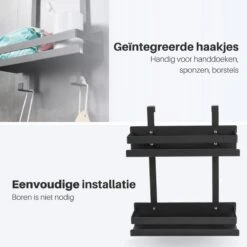 Doucherek Hangend - Ophangbaar Doucherek Matzwart - Twee Lagen - Badkamerrek - Doucherek Zonder Boren - 2 Laags - Badkamer Accessoires -Merkloos Shop 1200x1200 1204
