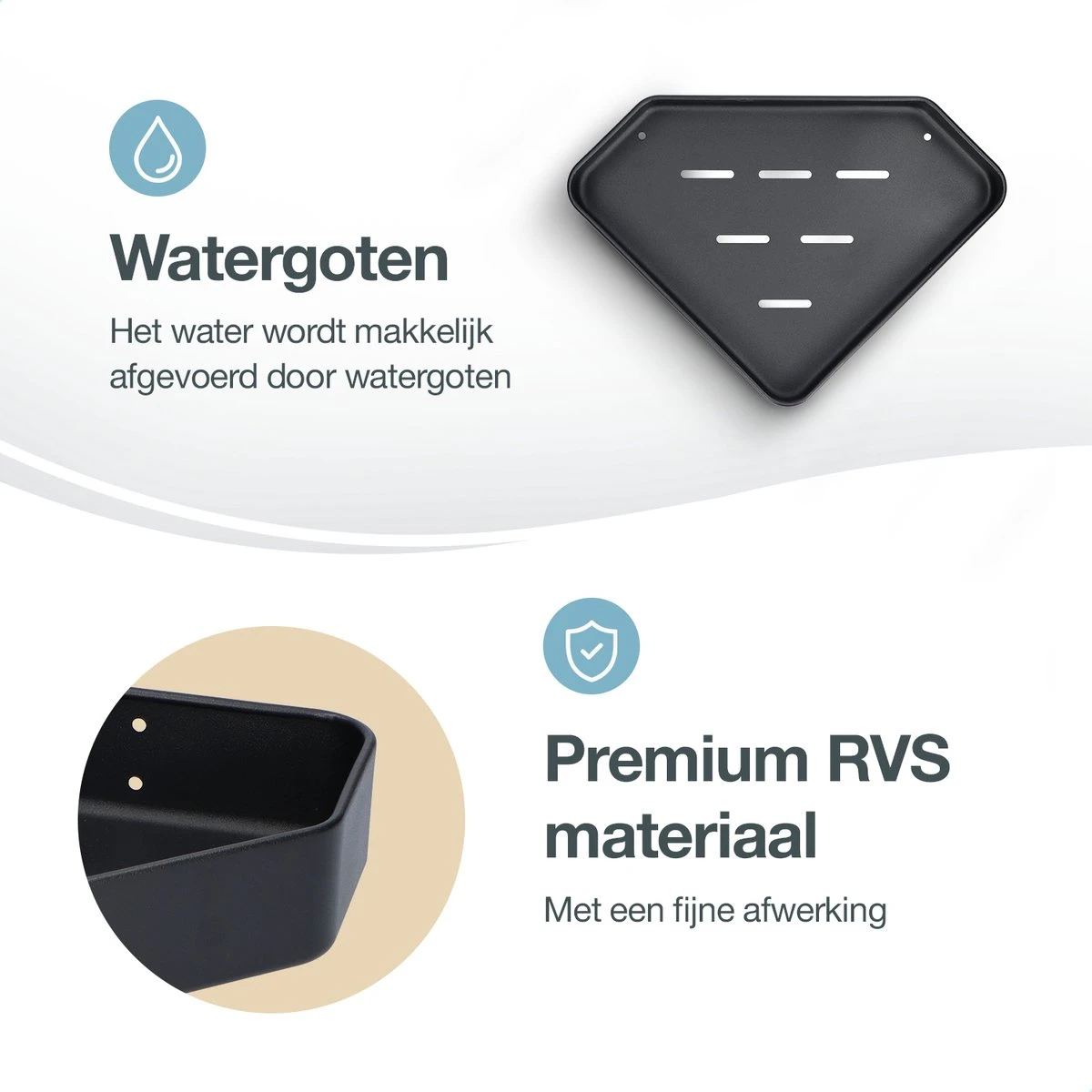 ACE Goods® Doucherek Zwart Hangend – Badkamerrek – Doucherek 2 Laags – Badkamerrekje Hoekrek Douche – Inclusief Haakjes 6 ACE Goods® Doucherek Zwart Hangend – Badkamerrek – Doucherek 2 Laags – Badkamerrekje Hoekrek Douche – Inclusief Haakjes - Afbeelding 4