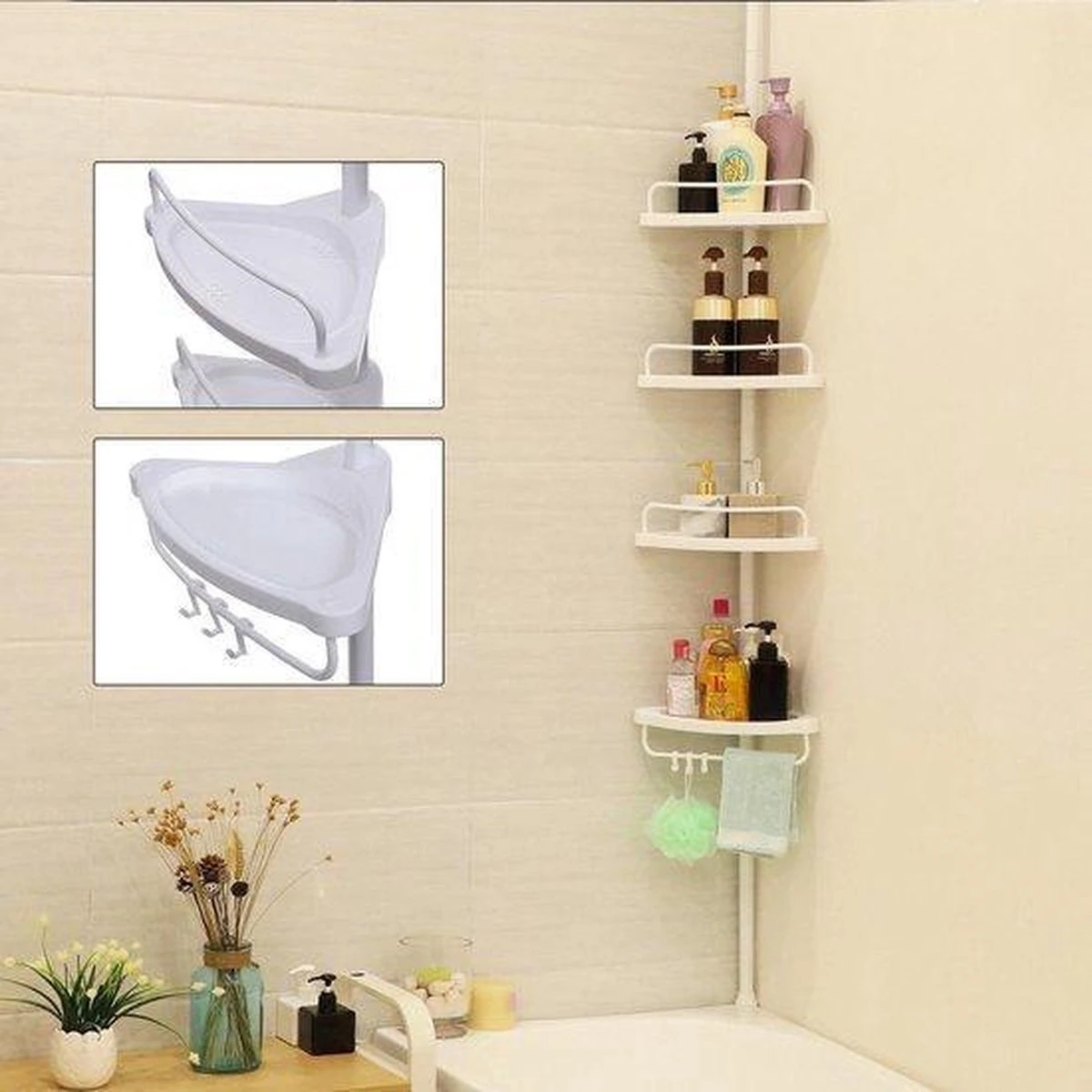 Merkloos Telescopisch Douche Rek Met 4 Lagen - Verstelbaar Bad / Douche Hoekrek Opbergrek - Uitschuifbaar Van 85-305 Cm - Wit 3 Merkloos Telescopisch Douche Rek Met 4 Lagen - Verstelbaar Bad / Douche Hoekrek Opbergrek - Uitschuifbaar Van 85-305 Cm - Wit