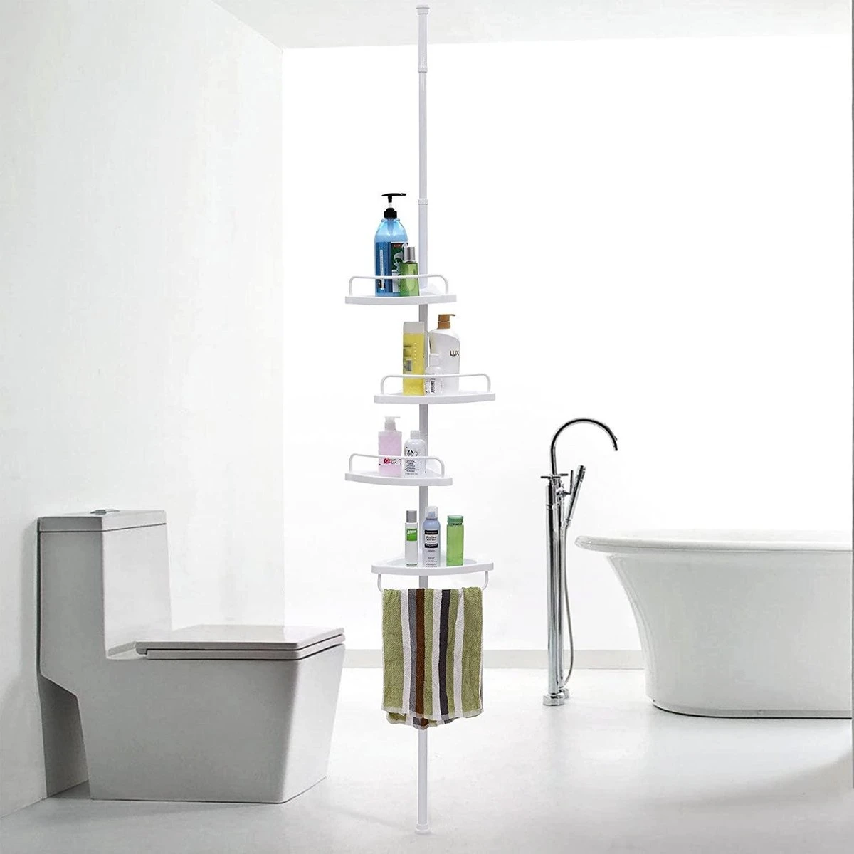Merkloos Telescopisch Douche Rek Met 4 Lagen - Verstelbaar Bad / Douche Hoekrek Opbergrek - Uitschuifbaar Van 85-305 Cm - Wit 4 Merkloos Telescopisch Douche Rek Met 4 Lagen - Verstelbaar Bad / Douche Hoekrek Opbergrek - Uitschuifbaar Van 85-305 Cm - Wit - Afbeelding 2