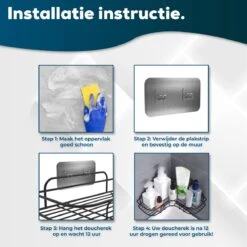 Via Fectio® Doucherek Zonder Boren - Badkameraccessoires - Hangend - Zwart - RVS - 26,5x26,5x6cm -Merkloos Shop 1200x1200 1232