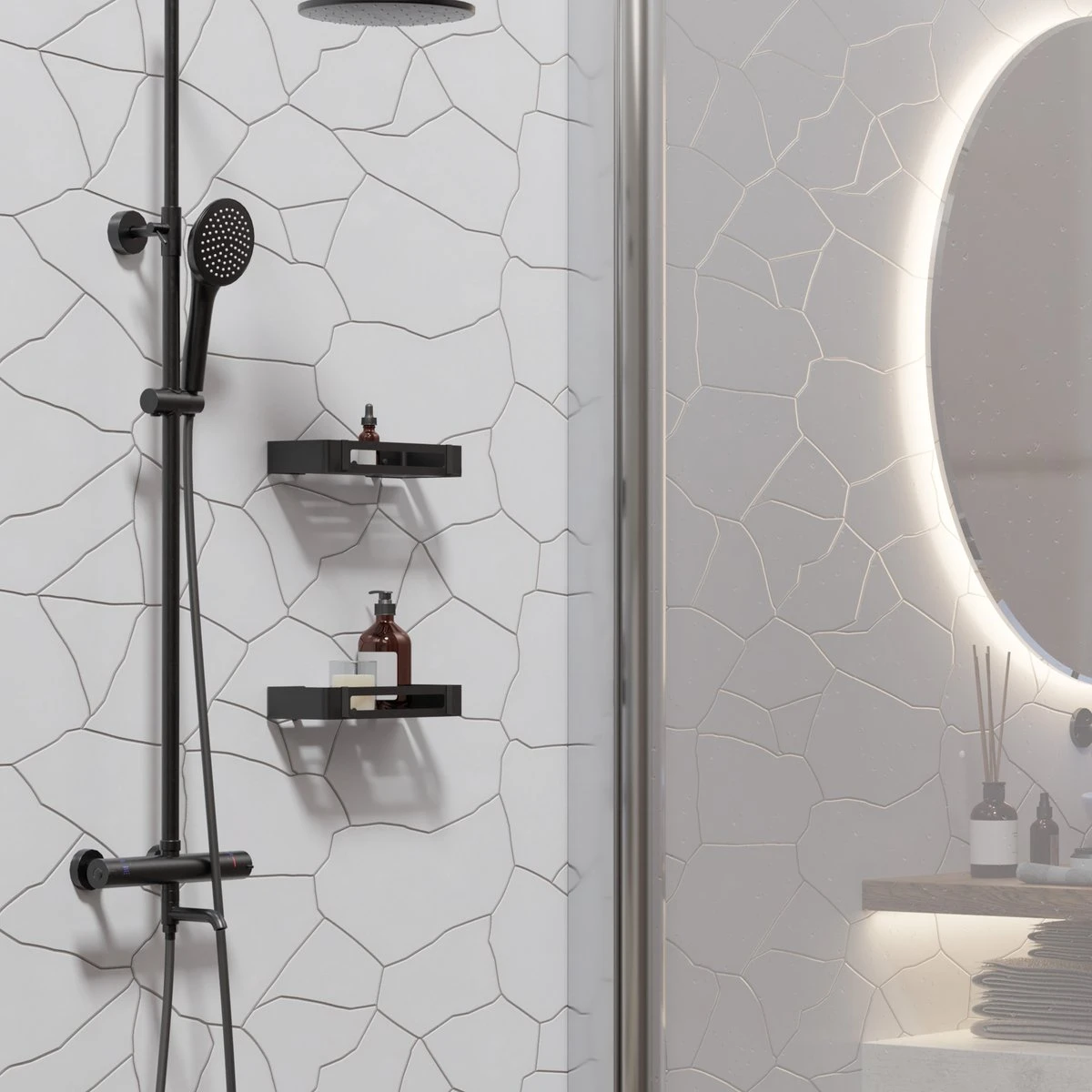 BrandtBergkamp RVS Doucherek 2 Laags – Zonder Boren – Doucherekje Hangend – Badkamerrek Zwart 4 BrandtBergkamp RVS Doucherek 2 Laags – Zonder Boren – Doucherekje Hangend – Badkamerrek Zwart - Afbeelding 2