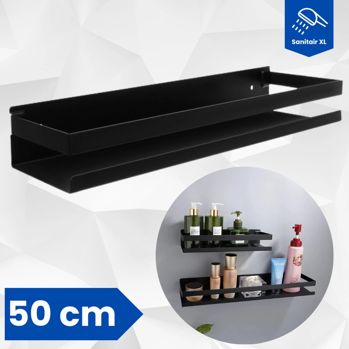 SanitairXL - Doucherek Zwart RVS - 50 Cm Breed - Badkamer Rekje - Douche Rekje - Wandrekje - Hangend Doucherek - Keuken Wandrek 3 SanitairXL - Doucherek Zwart RVS - 50 Cm Breed - Badkamer Rekje - Douche Rekje - Wandrekje - Hangend Doucherek - Keuken Wandrek