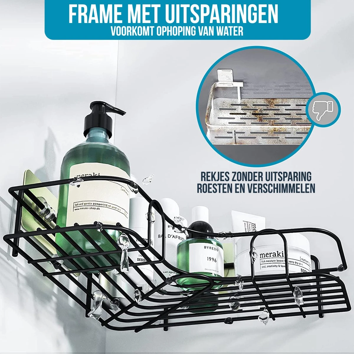 Avalo Doucherek Hoekvorm - 2 Stuks - Bevestigen Zonder Boren Of Schroeven - Bevestigen Middels Plakstrip 5 Avalo Doucherek Hoekvorm - 2 Stuks - Bevestigen Zonder Boren Of Schroeven - Bevestigen Middels Plakstrip - Afbeelding 3