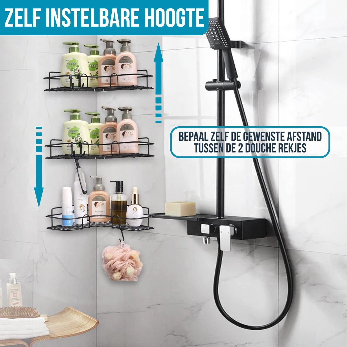 Avalo Doucherek Hoekvorm - 2 Stuks - Bevestigen Zonder Boren Of Schroeven - Bevestigen Middels Plakstrip 7 Avalo Doucherek Hoekvorm - 2 Stuks - Bevestigen Zonder Boren Of Schroeven - Bevestigen Middels Plakstrip - Afbeelding 5