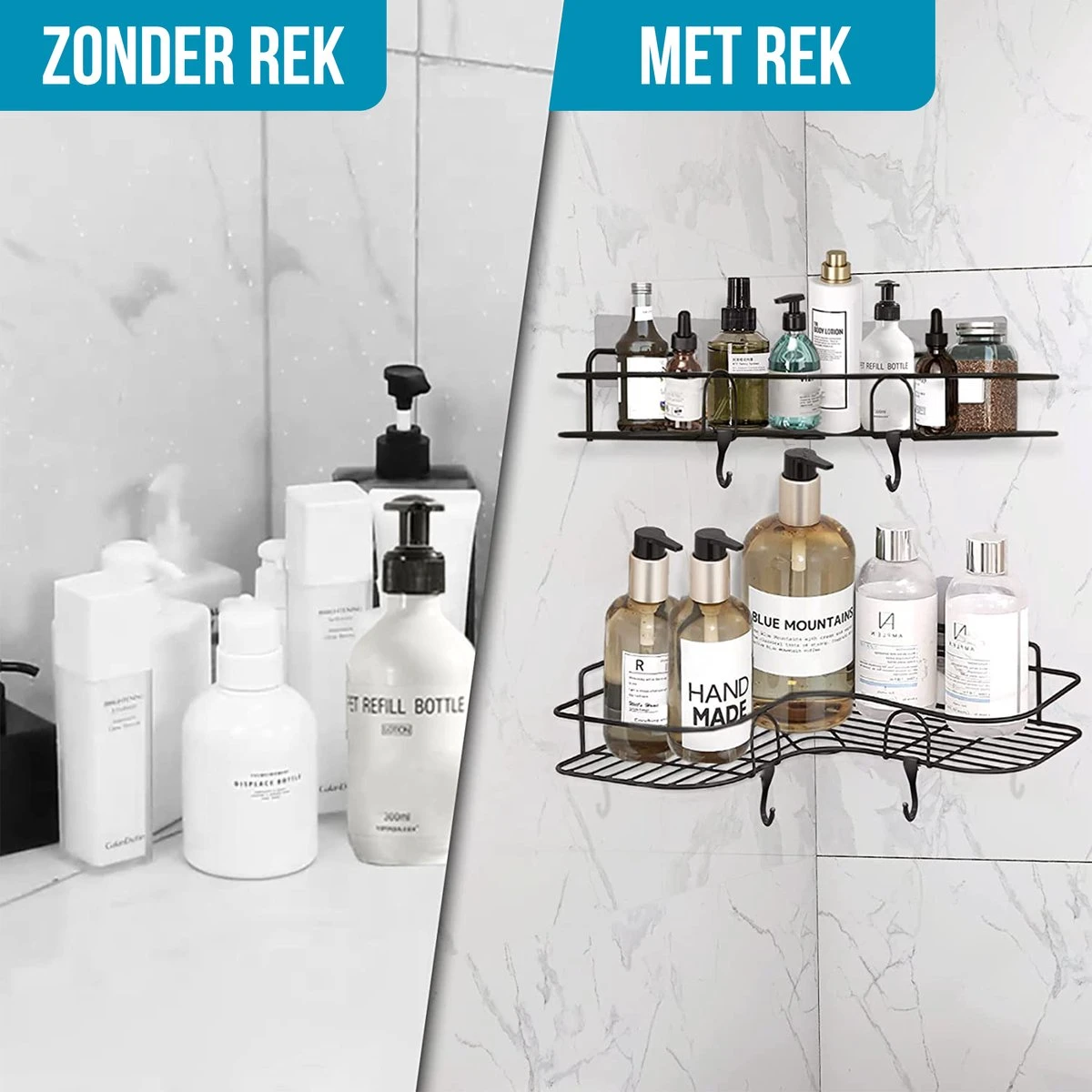 Avalo Doucherek Hoekvorm - 2 Stuks - Bevestigen Zonder Boren Of Schroeven - Bevestigen Middels Plakstrip 8 Avalo Doucherek Hoekvorm - 2 Stuks - Bevestigen Zonder Boren Of Schroeven - Bevestigen Middels Plakstrip - Afbeelding 6