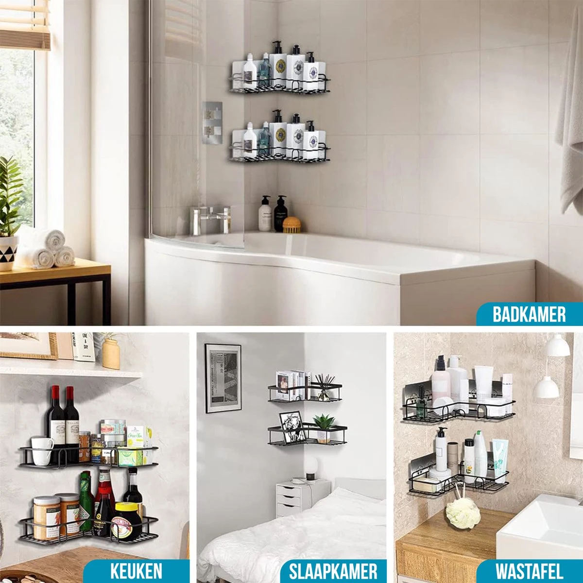 Avalo Doucherek Hoekvorm - 2 Stuks - Bevestigen Zonder Boren Of Schroeven - Bevestigen Middels Plakstrip 11 Avalo Doucherek Hoekvorm - 2 Stuks - Bevestigen Zonder Boren Of Schroeven - Bevestigen Middels Plakstrip - Afbeelding 9