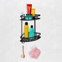 Merkloos Zelfklevend Doucherek 2 Laags - Ophangbaar Hoek Badrek Met Zuignap - Hangend Badkamer Rekje - Douchemandje - Geschikt Voor Muur/Wand Bevestiging - Ophangen Zonder Boren En Schroeven - Roestvrij - Mat Zwart -Merkloos Shop 1200x1200 1306