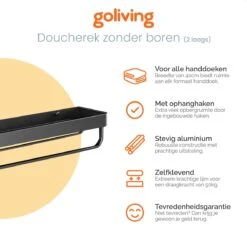 Goliving Doucherek Zonder Boren - Doucherekje- Badkamerrek 2 Laags - Hangend - Wandrek - RVS - Opbergrek - 40cm - Zwart -Merkloos Shop 1200x1200 1337