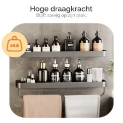 Goliving Doucherek Zonder Boren - Doucherekje- Badkamerrek 2 Laags - Hangend - Wandrek - RVS - Opbergrek - 40cm - Zwart -Merkloos Shop 1200x1200 1338