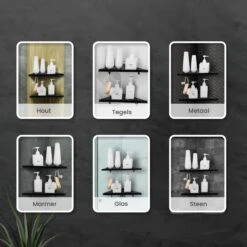 Dubbele Doucherek Zwart Zonder Boren – Sterke Lijmbasis - Badkamer Rek – Hoek – Doucherekjes – Incl. Schroeven – Incl. 2 Haken -Merkloos Shop 1200x1200 1347