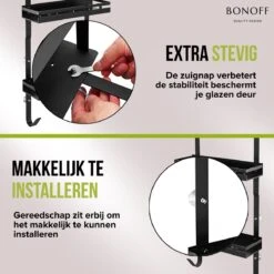 Bonoff Doucherek Zwart – 2 Laags - Doucherek Zonder Boren - Zwart – Doucherek Hangend - Badkamerrek –RVS – Badkamer Accessoires – Stijlvol -Merkloos Shop 1200x1200 1371