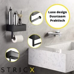 STRICX Toiletrolhouder - Zwart - Zonder Boren - Toilet Rol Houder Tissuebox - Zelfklevend - WC Rolhouder Met Opbergvak Voor Babydoekjes - Met Plankje - Toiletaccessoires -Merkloos Shop 1200x1200 138