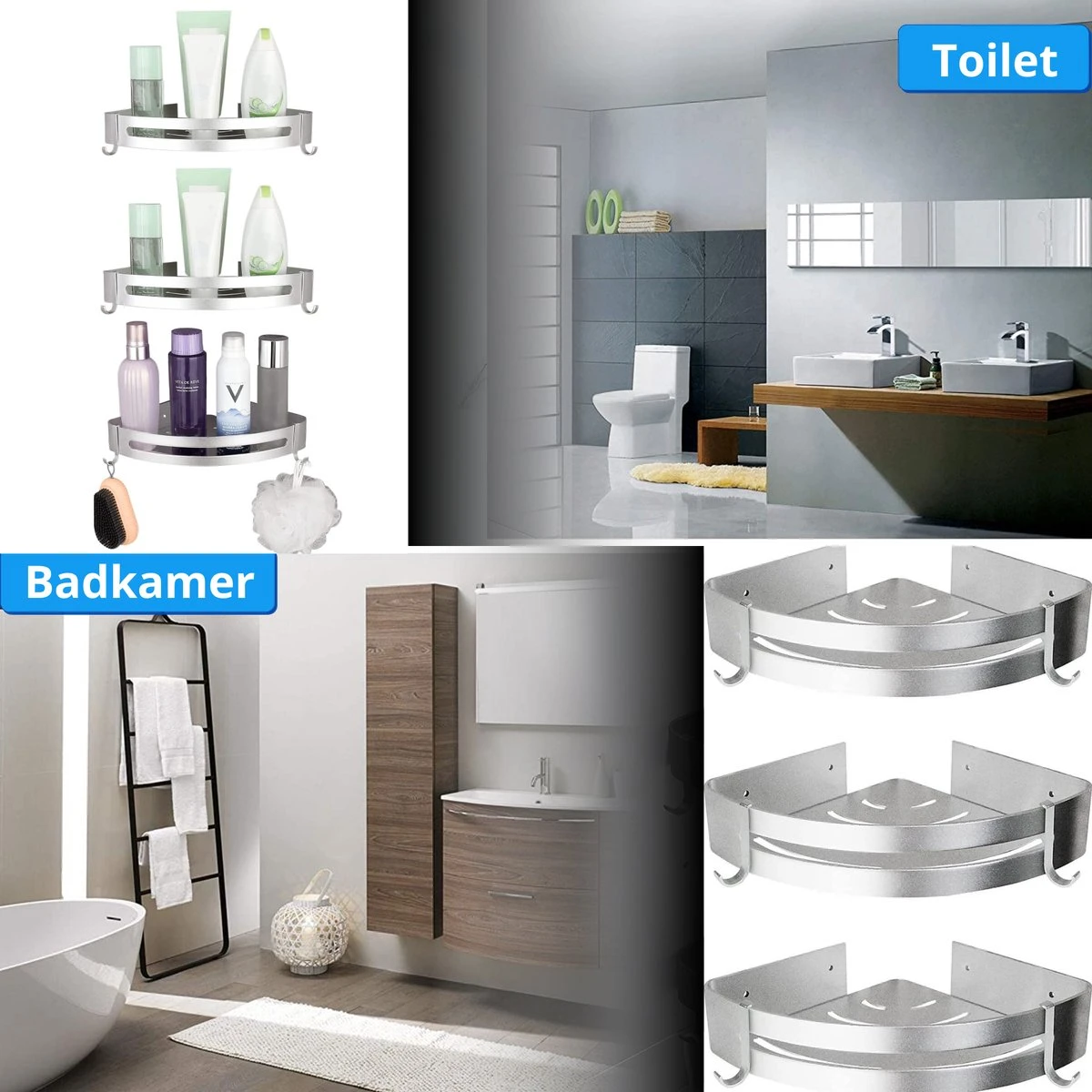 BrandtBergkamp RVS Doucherek 3 Laags – Zonder Boren – Doucherek Hangend – Badkamerrek Zilver 11 BrandtBergkamp RVS Doucherek 3 Laags – Zonder Boren – Doucherek Hangend – Badkamerrek Zilver - Afbeelding 9