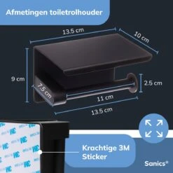 Sanics WC Rolhouder Zwart – Toiletrolhouder Zonder Boren – Met Plankje - Zelfklevend - RVS -Merkloos Shop 1200x1200 140