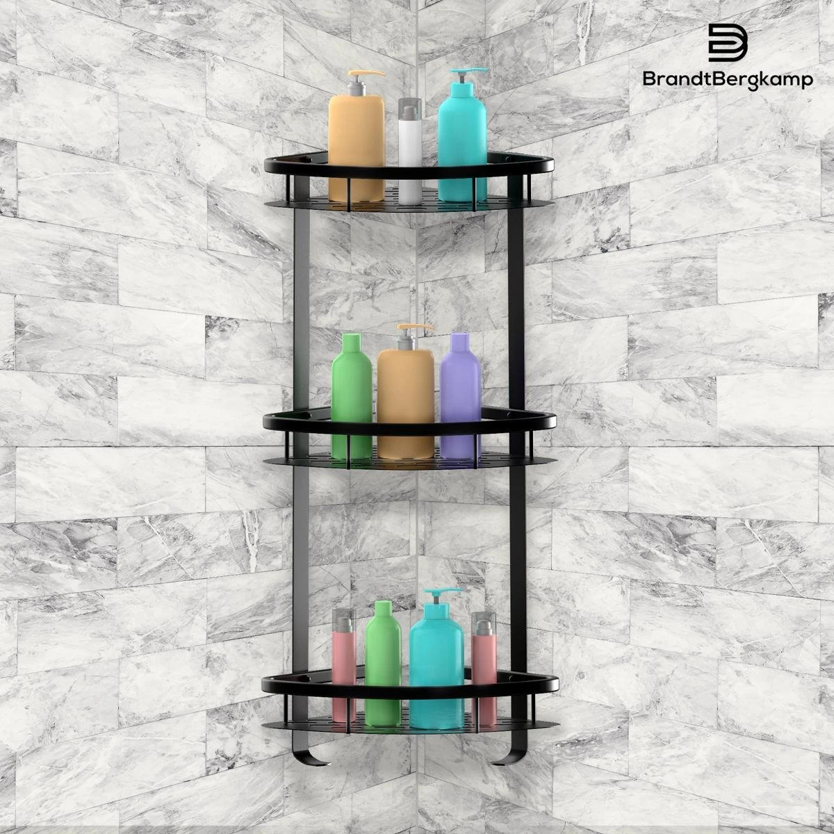 BrandtBergkamp Doucherek Zonder Boren – Badkamerrek – 3 Laags – Zwart 6 BrandtBergkamp Doucherek Zonder Boren – Badkamerrek – 3 Laags – Zwart - Afbeelding 4