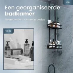 Merkloos Doucherek Zonder Boren Zwart - 30 Dagen Uitproberen -Doucherek Hangend - Badkamer Accessoires - RVS - 2 Laags -Merkloos Shop 1200x1200 1448