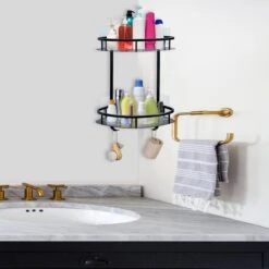 Zelfklevend Doucherek 2 Laags +Douche Bal - RVS - Mat Zwart -Merkloos Shop 1200x1200 1454