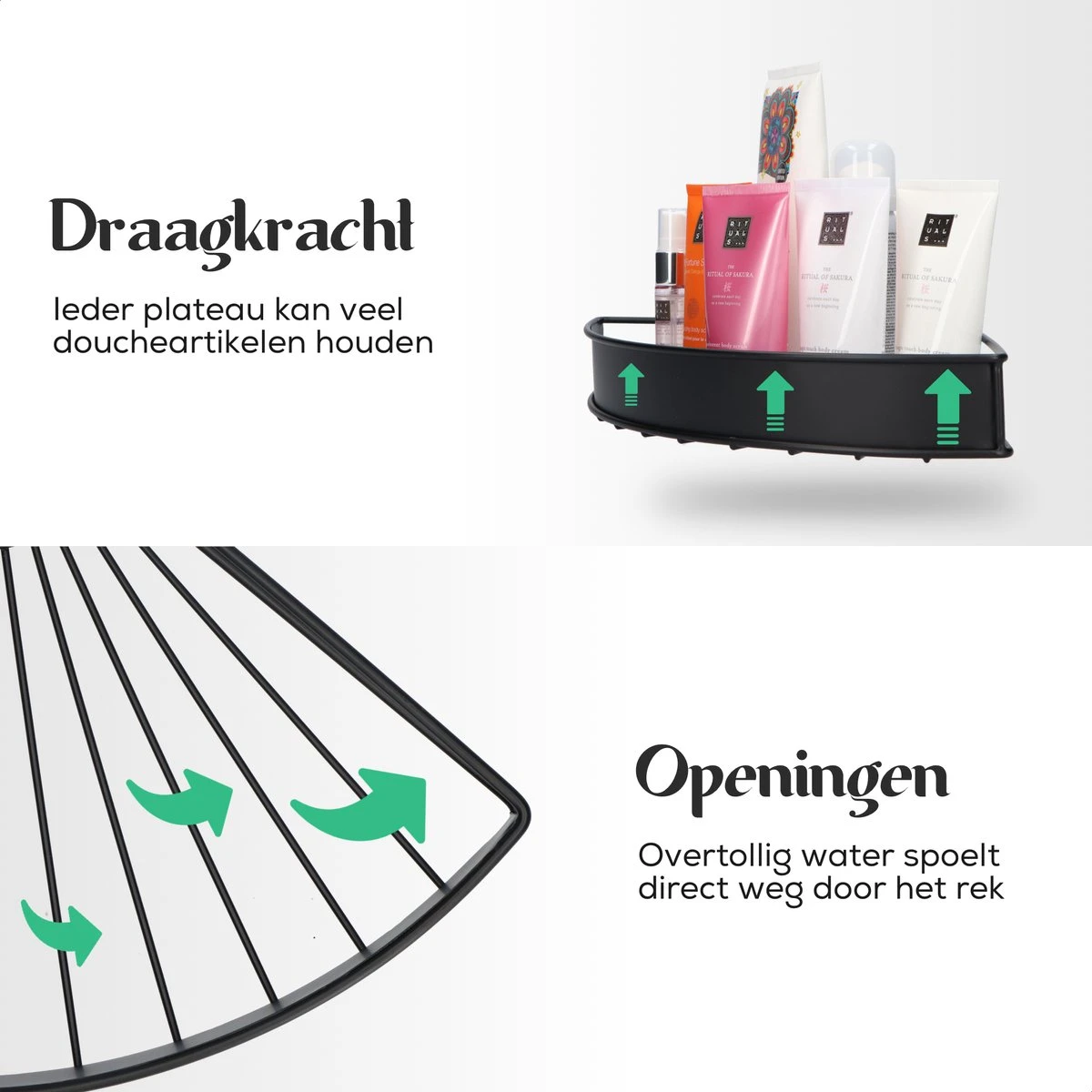 Avint Goods Telescopisch Doucherek Zonder Boren – 4 Laags Badkamerrek Staand – Douche Rek Hoekrek – Zwart 5 Avint Goods Telescopisch Doucherek Zonder Boren – 4 Laags Badkamerrek Staand – Douche Rek Hoekrek – Zwart - Afbeelding 3