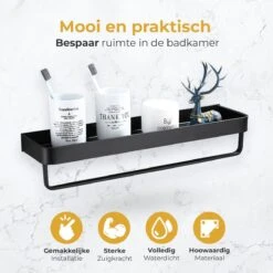 Merkloos Doucherek Zonder Boren 2x 30 Cm – Doucherek – Doucherek Hangend – Badkamerrek – Zonder Boren – IP68 Waterdicht – 4KG Draagkracht – Zwart RVS -Merkloos Shop 1200x1200 1478