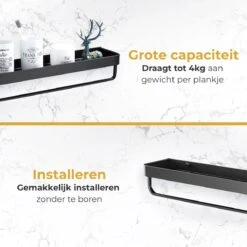 Merkloos Doucherek Zonder Boren 2x 30 Cm – Doucherek – Doucherek Hangend – Badkamerrek – Zonder Boren – IP68 Waterdicht – 4KG Draagkracht – Zwart RVS -Merkloos Shop 1200x1200 1479