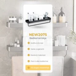 Merkloos Doucherek Zonder Boren 2x 30 Cm – Doucherek – Doucherek Hangend – Badkamerrek – Zonder Boren – IP68 Waterdicht – 4KG Draagkracht – Zwart RVS -Merkloos Shop 1200x1200 1481