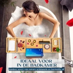 Ecowize Luxe Bamboe Badplank Voor In Bad Met Tablethouder - 100% Natuurlijk Bamboe Badrek Met Boekenhouder - Bad Plank Hout Met Nonslip Grips - Badrekje Voor Bad - Badplankje Uitschuifbaar (75cm Tot 110cm) Met Extra Zeepbakje En Body Brush -Merkloos Shop 1200x1200 1528