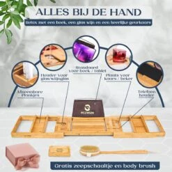 Ecowize Luxe Bamboe Badplank Voor In Bad Met Tablethouder - 100% Natuurlijk Bamboe Badrek Met Boekenhouder - Bad Plank Hout Met Nonslip Grips - Badrekje Voor Bad - Badplankje Uitschuifbaar (75cm Tot 110cm) Met Extra Zeepbakje En Body Brush -Merkloos Shop 1200x1200 1530