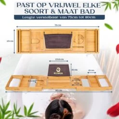 Ecowize Luxe Bamboe Badplank Voor In Bad Met Tablethouder - 100% Natuurlijk Bamboe Badrek Met Boekenhouder - Bad Plank Hout Met Nonslip Grips - Badrekje Voor Bad - Badplankje Uitschuifbaar (75cm Tot 110cm) Met Extra Zeepbakje En Body Brush -Merkloos Shop 1200x1200 1531