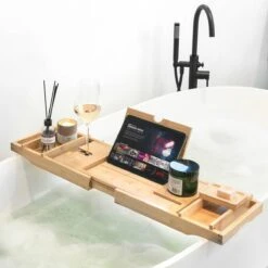 IMoshion Badplank Voor In Bad - Dienblad Inclusief Pootjes - Tablet Houder - Badrek Uitschuifbaar 75 Tot 110 Cm - Lichtbruin -Merkloos Shop 1200x1200 1535