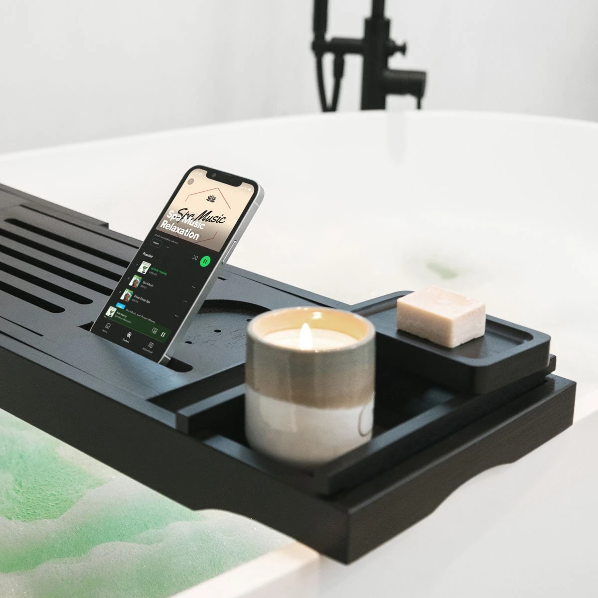 IMoshion Badplank Voor In Bad - Dienblad Inclusief Pootjes - Tablet Houder - Badrek Uitschuifbaar 75 Tot 110 Cm - Zwart 10 IMoshion Badplank Voor In Bad - Dienblad Inclusief Pootjes - Tablet Houder - Badrek Uitschuifbaar 75 Tot 110 Cm - Zwart - Afbeelding 8