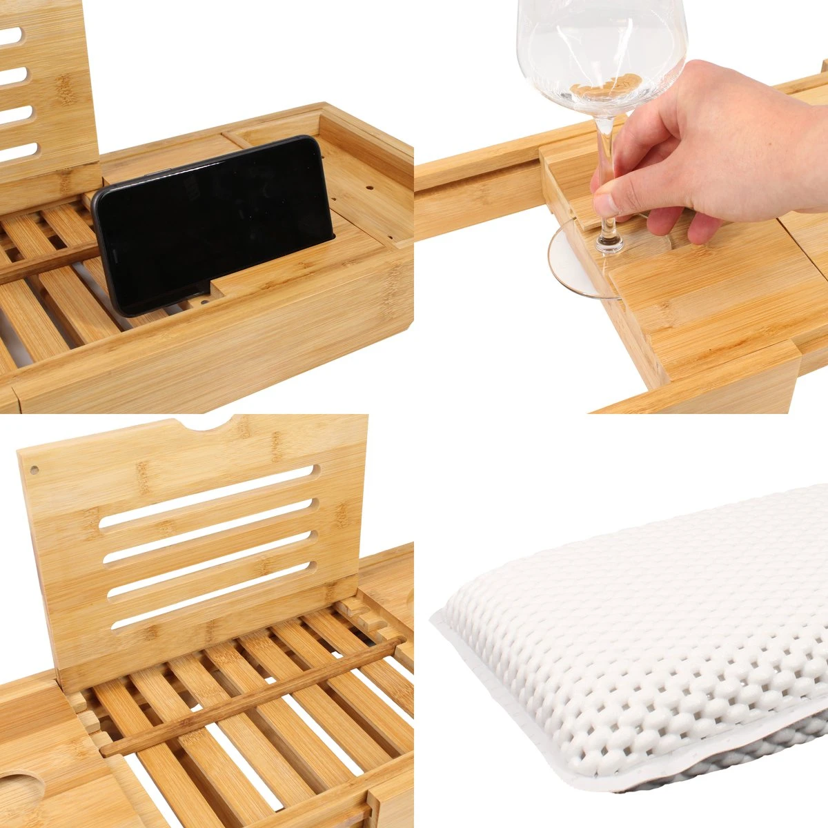 Regno Badplank Voor In Bad - Met Badkussen - Uitschuifbaar En Waterbestendig Badrek - IPad En Glashouder 8 Regno Badplank Voor In Bad - Met Badkussen - Uitschuifbaar En Waterbestendig Badrek - IPad En Glashouder - Afbeelding 6