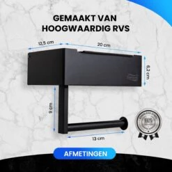 Toiletrolhouder Met Plankje En Bakje - WC Rolhouder Zwart - Opbergvak - Zelfklevend - Zonder Boren - RVS -Merkloos Shop 1200x1200 160