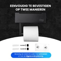 Toiletrolhouder Met Plankje En Bakje - WC Rolhouder Zwart - Opbergvak - Zelfklevend - Zonder Boren - RVS -Merkloos Shop 1200x1200 161