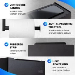 Toiletrolhouder Met Plankje En Bakje - WC Rolhouder Zwart - Opbergvak - Zelfklevend - Zonder Boren - RVS -Merkloos Shop 1200x1200 162