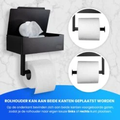 Toiletrolhouder Met Plankje En Bakje - WC Rolhouder Zwart - Opbergvak - Zelfklevend - Zonder Boren - RVS -Merkloos Shop 1200x1200 163