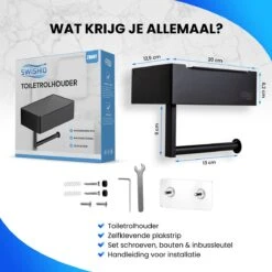 Toiletrolhouder Met Plankje En Bakje - WC Rolhouder Zwart - Opbergvak - Zelfklevend - Zonder Boren - RVS -Merkloos Shop 1200x1200 164
