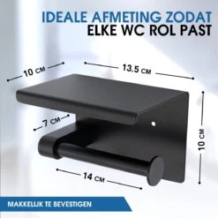 Toiletrolhouder Met Telefoonhouder - Zelfklevend / Boren / Zonder Boren - Incl. Handdoekhaakjes - WC Rolhouder - Zwart -Merkloos Shop 1200x1200 178