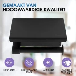 Toiletrolhouder Met Telefoonhouder - Zelfklevend / Boren / Zonder Boren - Incl. Handdoekhaakjes - WC Rolhouder - Zwart -Merkloos Shop 1200x1200 179