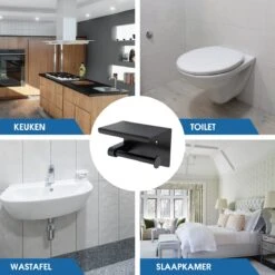Toiletrolhouder Met Telefoonhouder - Zelfklevend / Boren / Zonder Boren - Incl. Handdoekhaakjes - WC Rolhouder - Zwart -Merkloos Shop 1200x1200 181